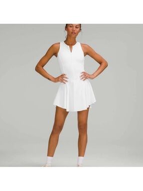 Lululemon White Sleeveless Tennis Pickleball Dress Built In Short Front Zipper